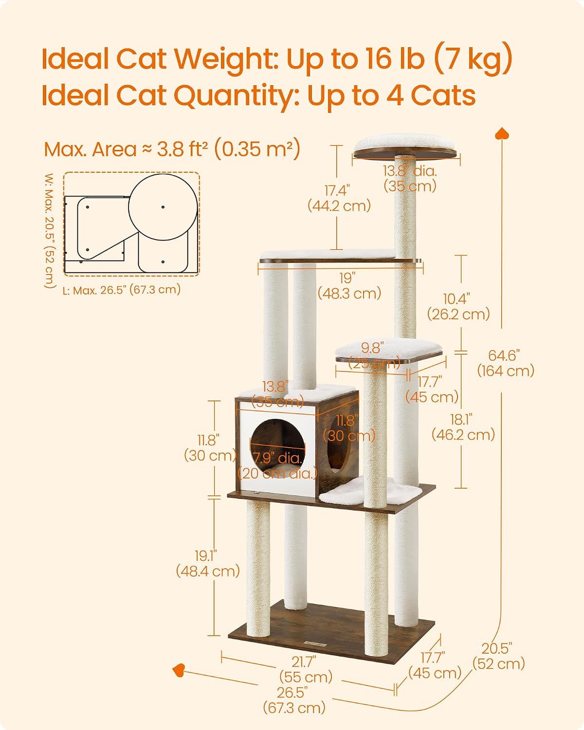 64.6-Inch Modern Cat Tree Tower with Scratching Posts