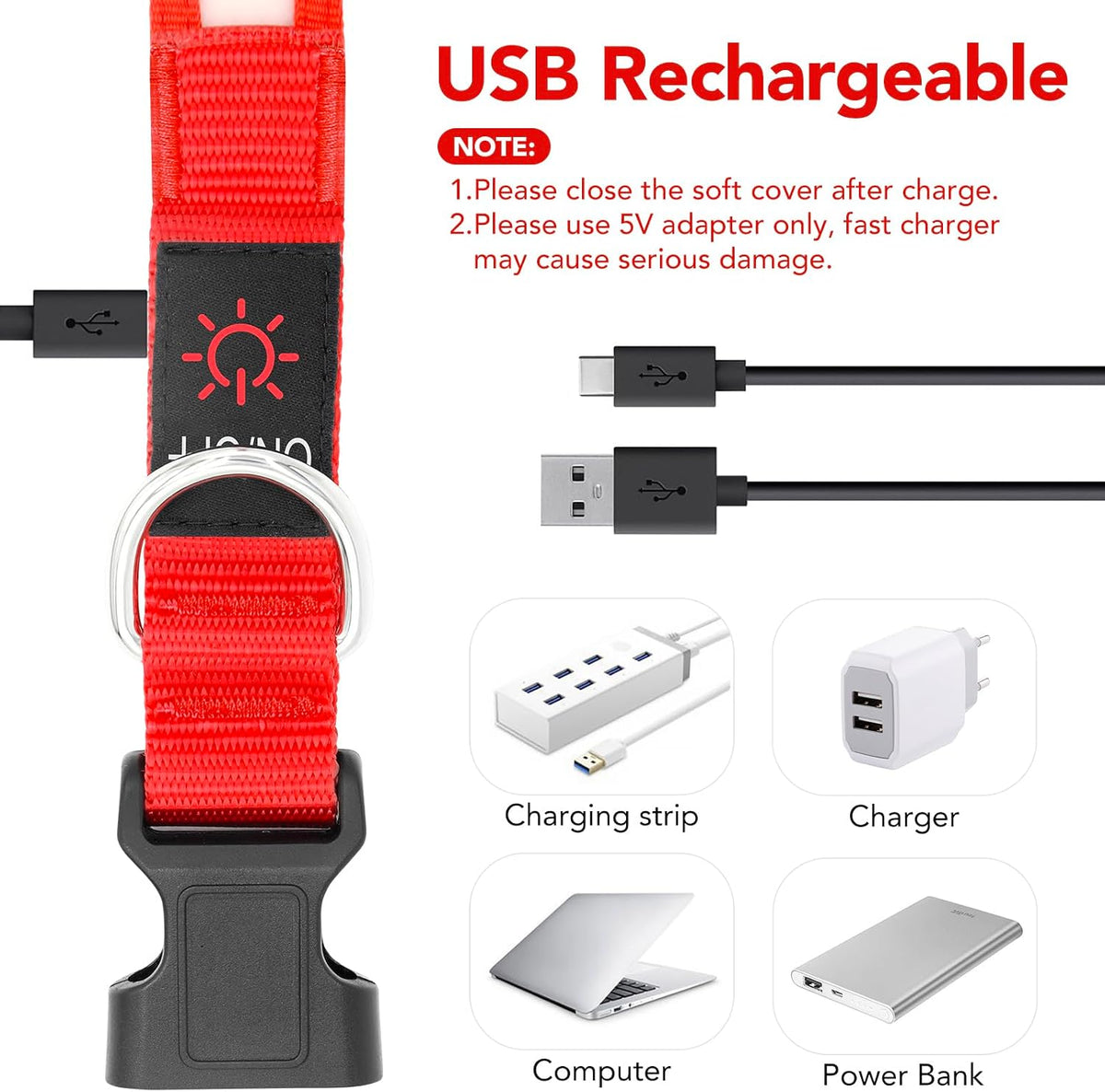 LED Dog Collar, Light up Rechargeable Safety Collar