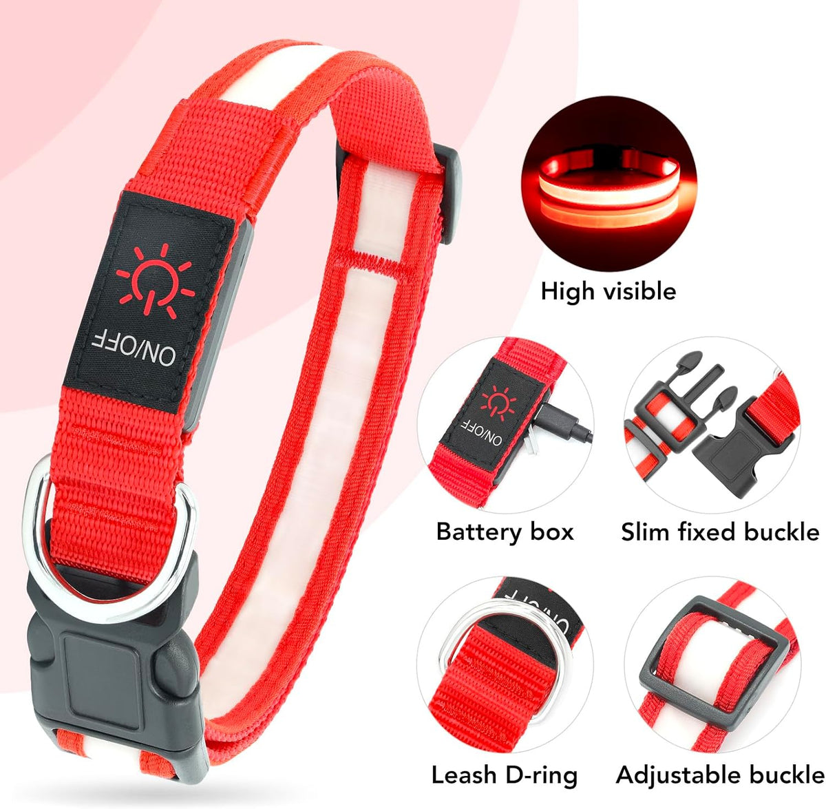 LED Dog Collar, Light up Rechargeable Safety Collar