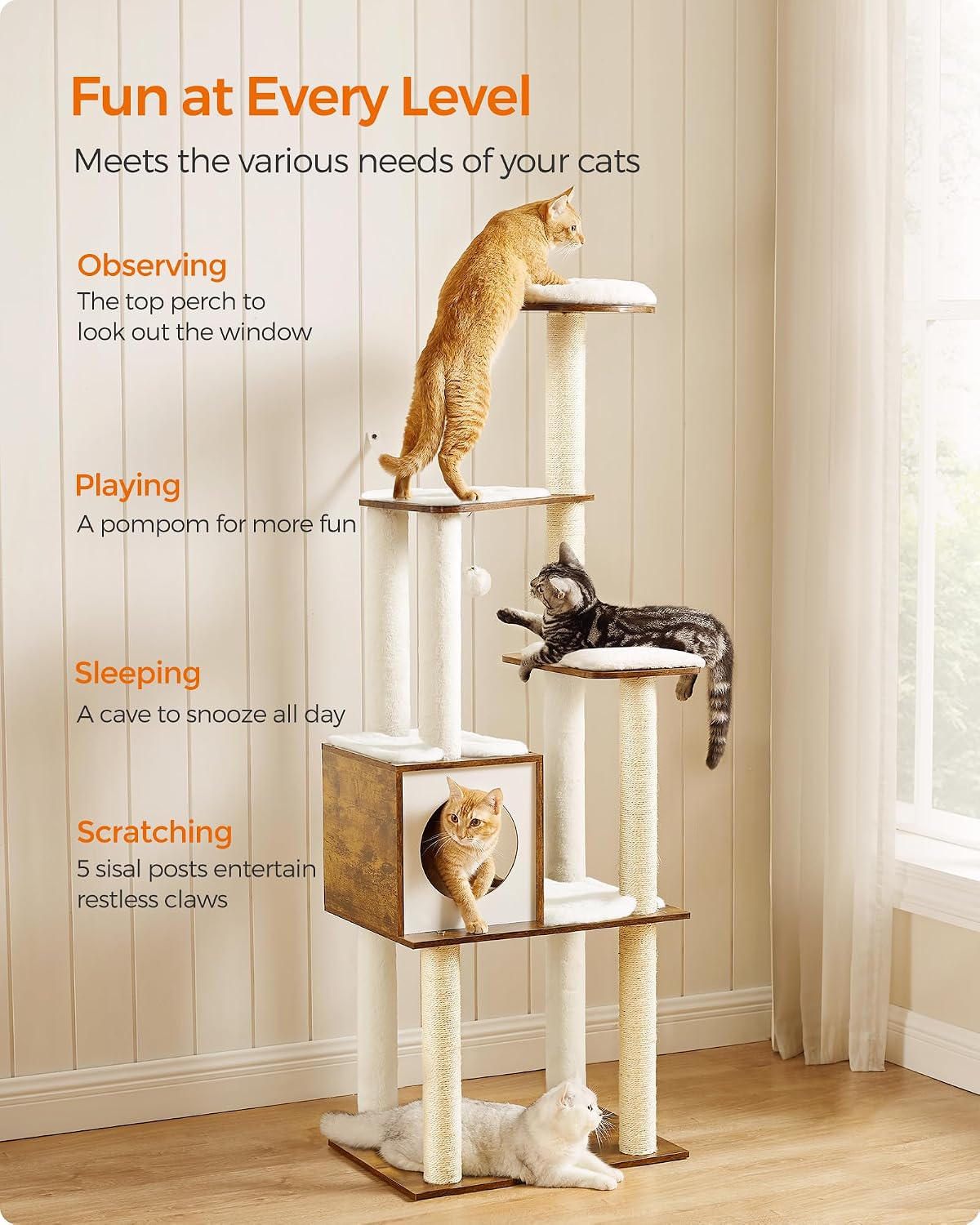 64.6-Inch Modern Cat Tree Tower with Scratching Posts