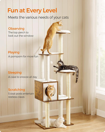 64.6-Inch Modern Cat Tree Tower with Scratching Posts
