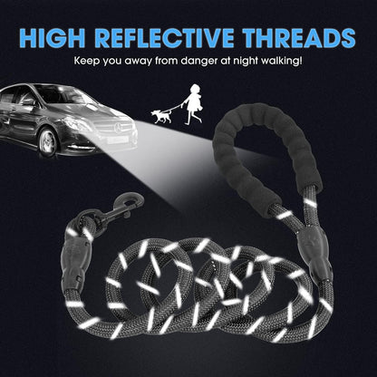Reflective Dog Leash with Padded Handle - Heavy Duty, Night Safety